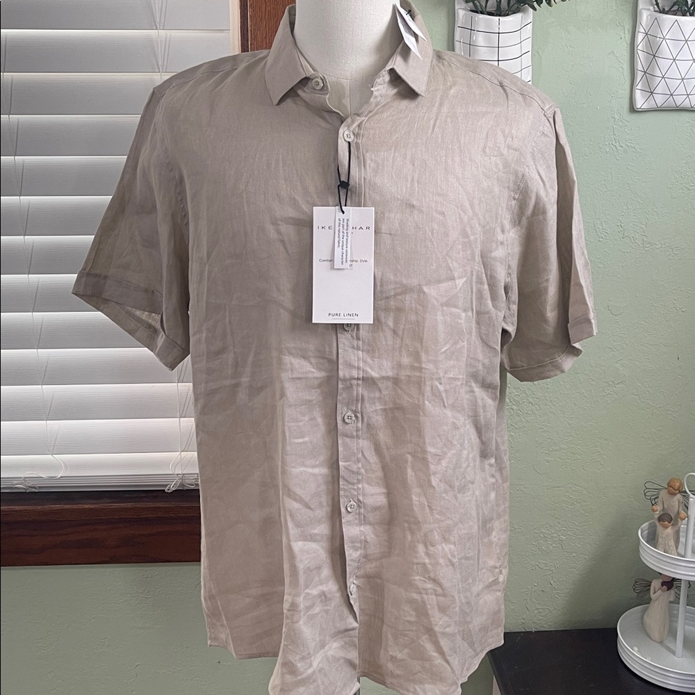 Ike Behar Men's Casual Beige Button Down Shirt - Picture 3 of 7